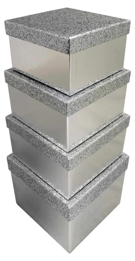 Clairefontaine Set de 4 Boîtes Cadeaux Glitter Argent pour Fêtes