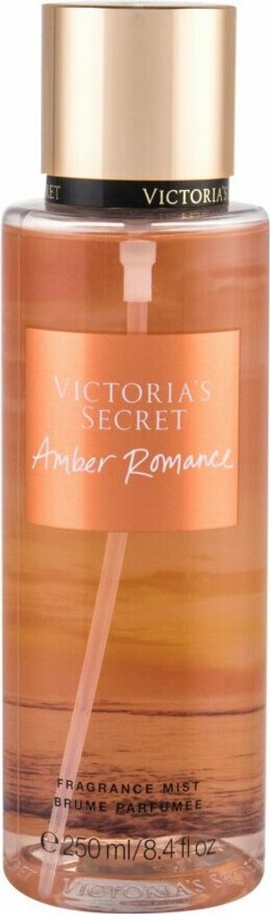 A product shot of a Victoria's Secret Amber Romance fragrance mist.