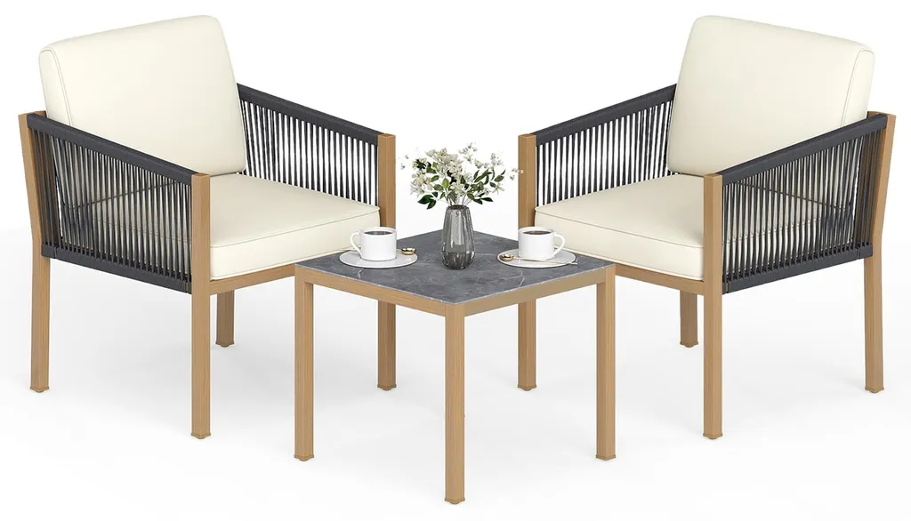 Mobilier de Balcon avec Coussins Déhoussables et Table Basse en Polyrotin