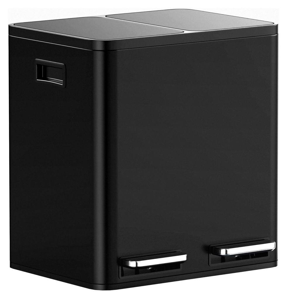 Mülleimer 30L, Mattschwarz, Küchenmülleimer mit 2 Fächern, Doppelmülleimer 2 x 15L, Mülltrennsystem, Rutschfester Standfuß, Herausnehmbare I...