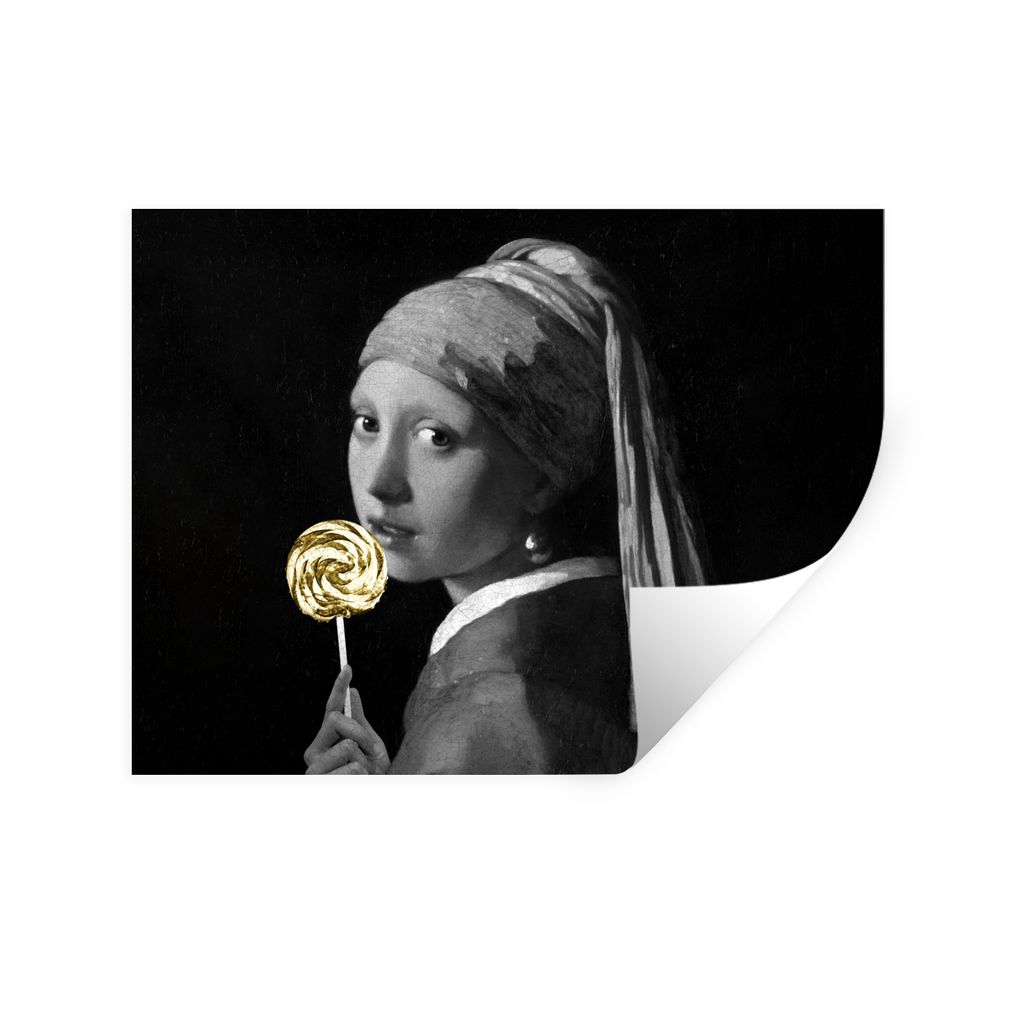 MuchoWow Wandtattoo Wandsticker Wandaufkleber Das Mädchen mit dem Perlenohrring - Johannes Vermeer - Süßigkeiten 40x30 cm Selbstklebend und Re...