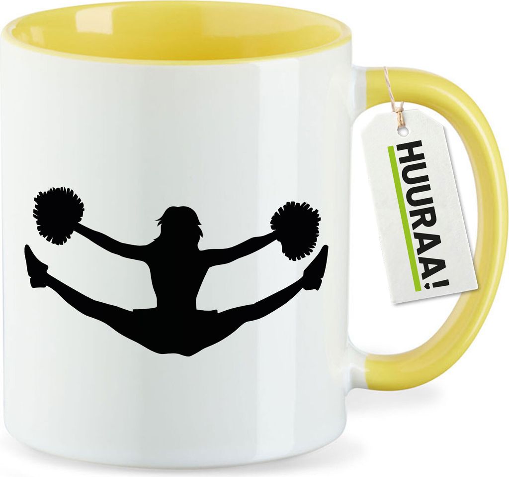 Huuraa Kaffeetasse Cheerleader Silhouette 330ml Gelb Keramik Kaffeebecher Geschenkidee
