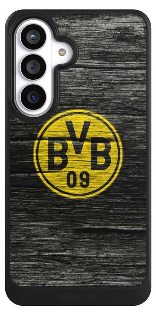 NIVOCASE Hülle für Samsung Galaxy S26+ Handyhülle NIVOcore Case Schwarz BVB Borussia Dortmund Holzoptik