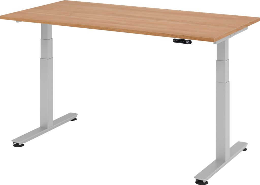 bümö Schreibtisch elektrisch XDSM - Gestell: Silber, Größe: 160 x 80 cm, Nachbildung: Nussbaum