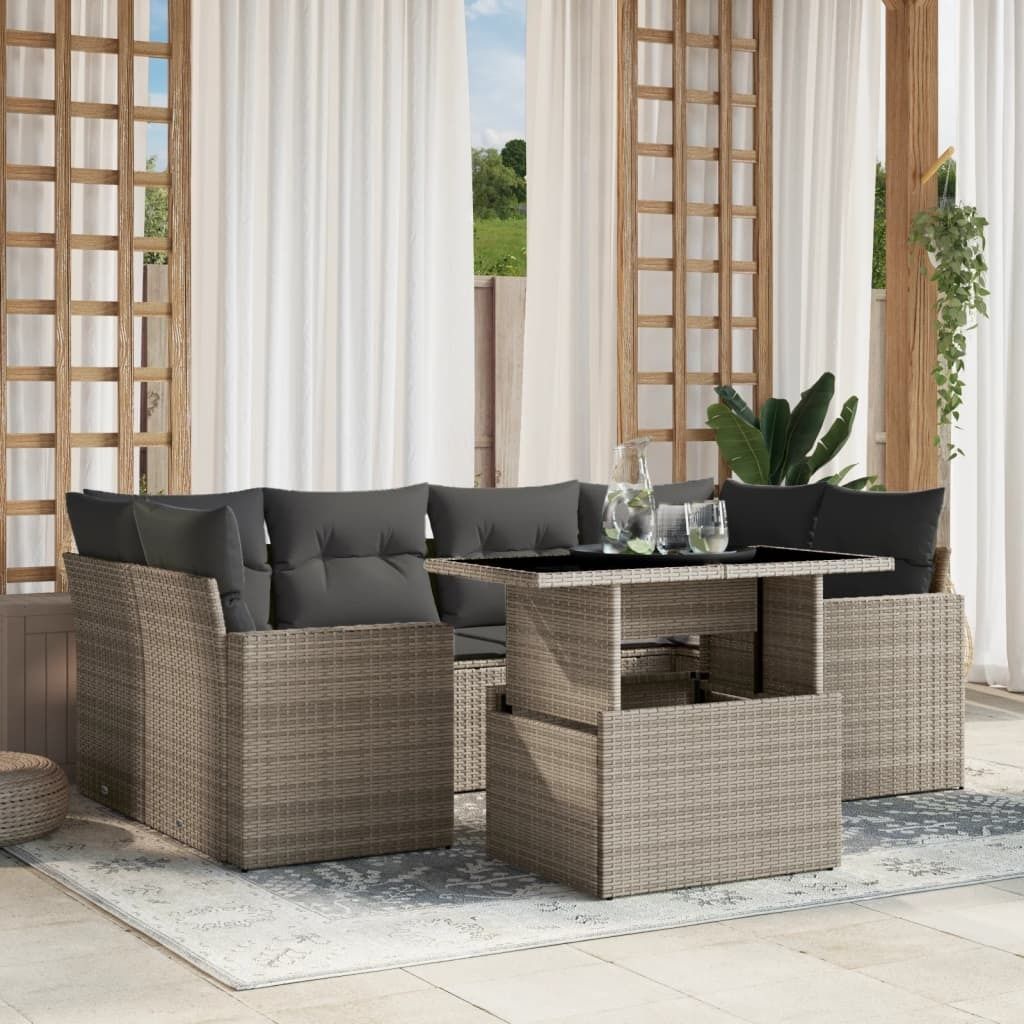 Maison Exclusive - 7-tlg. Garten-Sofagarnitur mit Kissen Hellgrau Poly Rattan