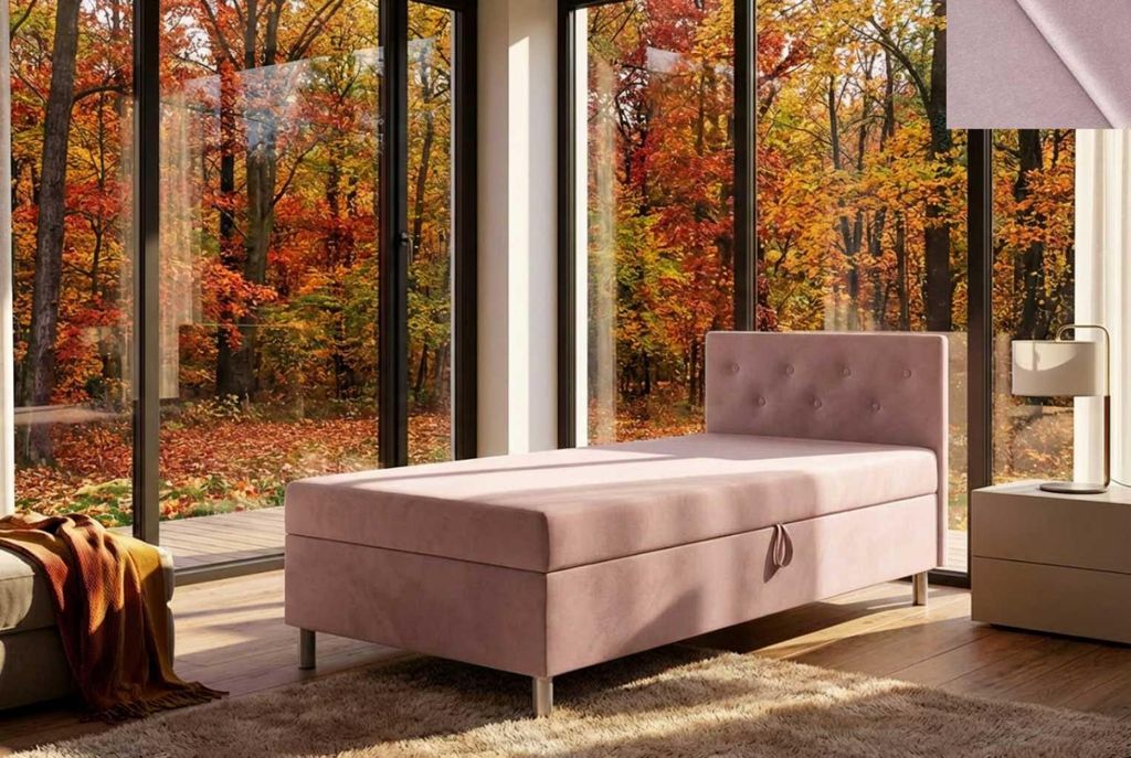 Jugend Polsterbett LAVANDA Nordelo mit Bettkasten und Kopfteil – T30 Matratze, 100x200, Stoff New Velo 127 PINK