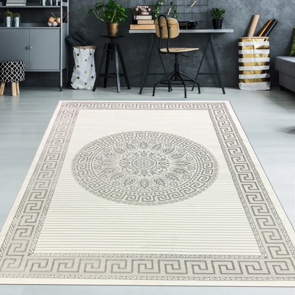Tapis gris anthracite anti-poussière motifs orientaux 140 x 200 cm