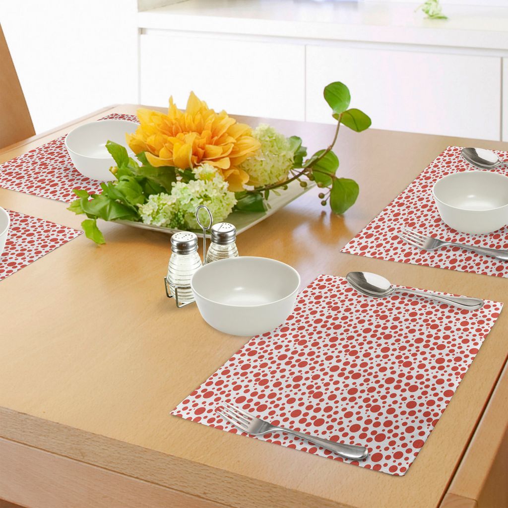 ABAKUHAUS Abstrakt Platzmatten, Rote Tupfen auf weißer Hintergrund-Blase mögen Muster-moderner Muster-Druck, Tiscjdeco aus Farbfesten Stoff für ...