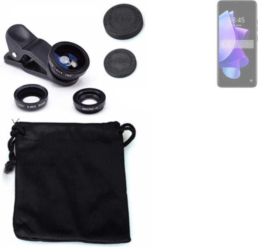 K-S-Trade Smartphone Kamera Linsen Set Kompatibel mit Tecno Pop 7 3in1 Clip-On Kamera Adapter Macro Weitwinkel FishEye Fischauge Objektiv Linse