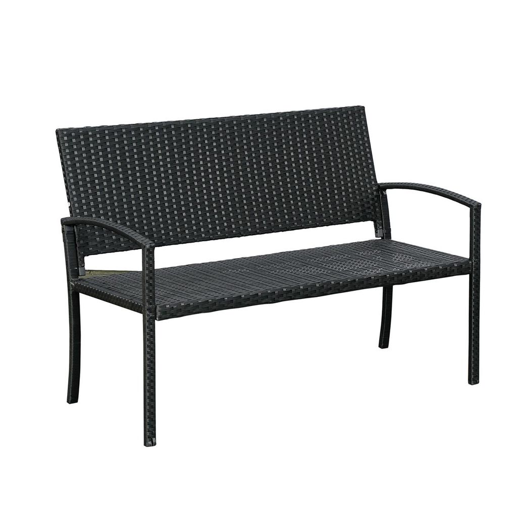 Gartenbank in Rattanoptik mit Stahlgestell und Geflecht Sitzbank Parkbank für 2 Personen 122 x 60 x 85cm Schwarz