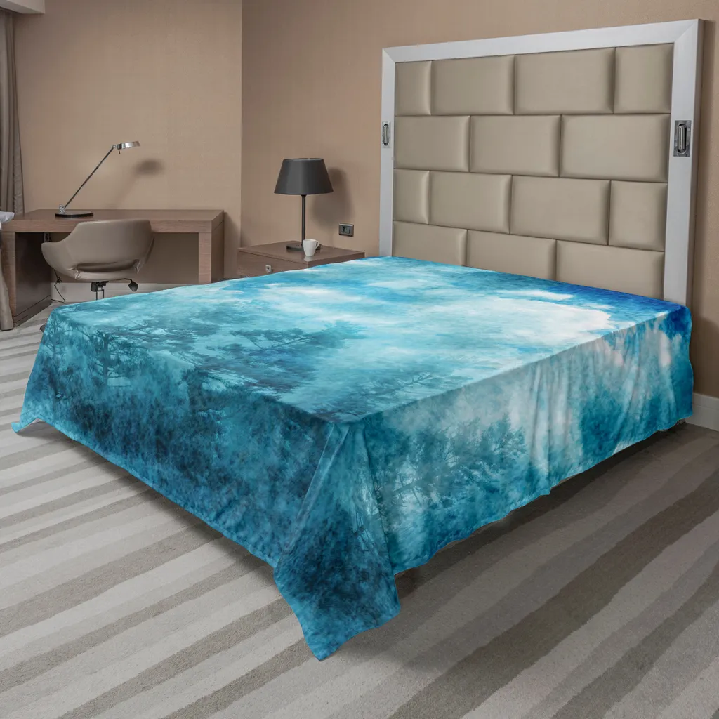 Drap de lit pour décoration de chambre ambiance forêt bleu sarcelle