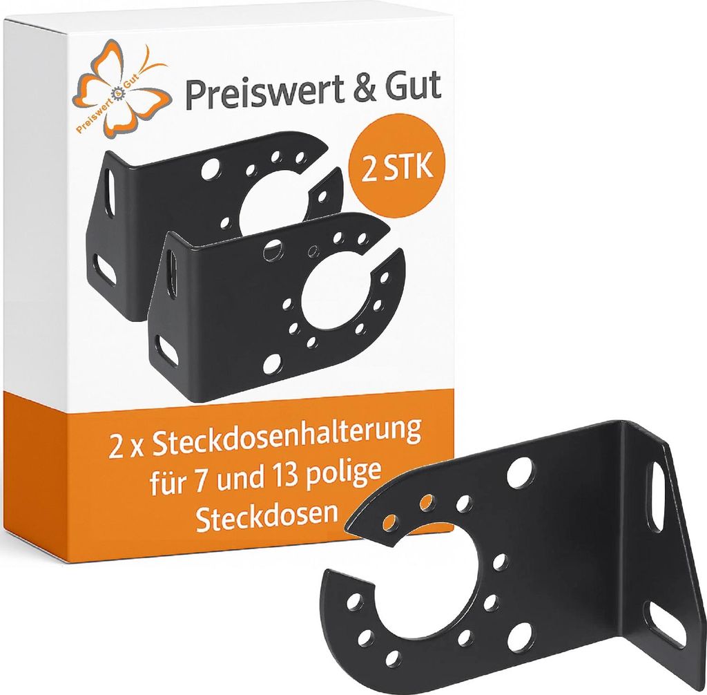 2x Steckdosen Halterung 7 und 13 polige – Steckdosenhalterung Schwarz Anschrauben Anhänger Zubehör für Steckdose 12x8cm