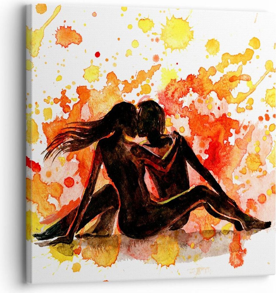 Bild auf Leinwand - Leinwandbild - Paar Kuss Mehrfarbig Flitterwochen - 30x30cm - Wand Bild - Wanddeko - Leinwanddruck - Bilder - Kunstdruck - Lein...