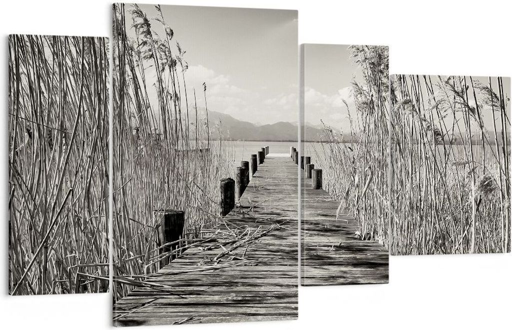 Bild auf Leinwand - Leinwandbild - 4 Teile - Brücke Pier Sepia - 120x70cm - Wand Bild - Wanddeko - Wandbilder - Leinwanddruck - Bilder - Wanddekor...