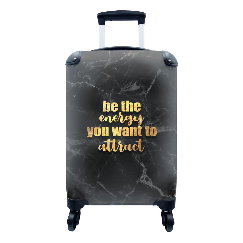 MuchoWow Koffer Handgepäck Trolley Rollkoffer Kleine Reisekoffer mit 4 Rollen - Zitate - Energie - Gold - Marmor - Cabin Size < 55x40x23 cm & 55...