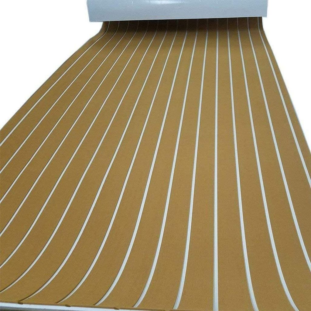 EVA Schaum Fußboden Bodenbelag Selbstklebend Wohnmobilmatte Teppich Teakholzterrasse Schaum marine Yacht Platte Boat (Braun+Weißen Streifen)