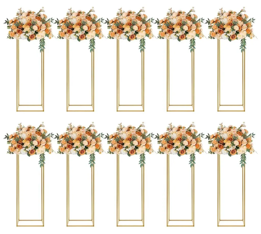 Support pour fleurs de mariage décoration centre de table doré M - 5