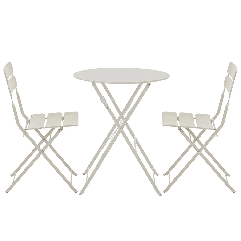 Table ronde de jardin pliable avec 2 chaises en métal beige résistant
