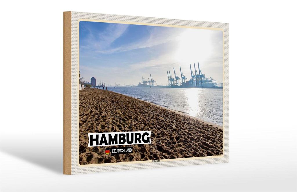 Holzschild Städte Hamburg Elbstrand Hafen Fluss 30x20cm