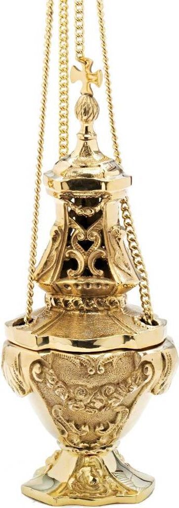 Weihnrauchfass mit Kette 90cm Kreuz Schwenker Deko Innenschale Groß Gold 7639