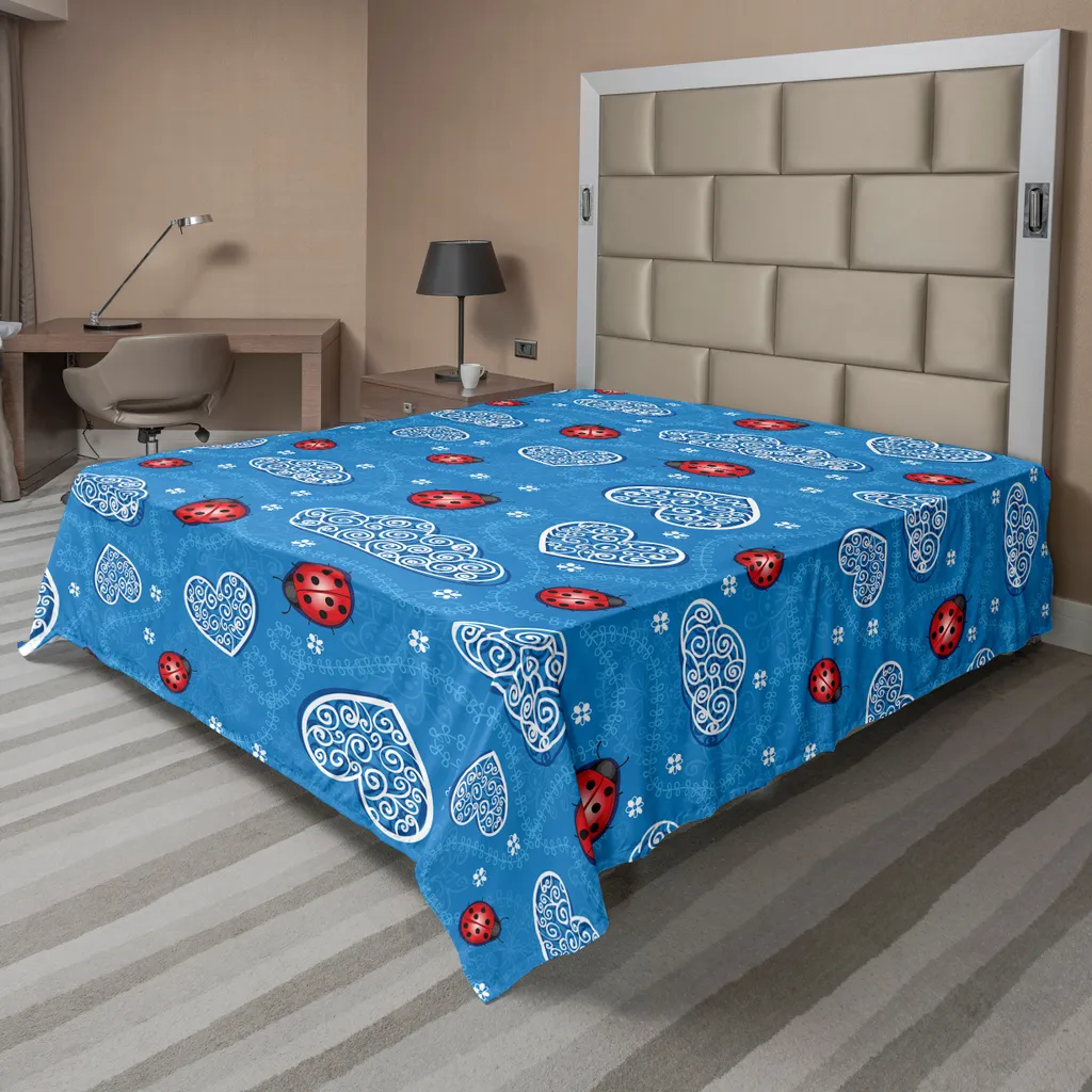 Linge de Lit Décoratif : Drap Housse Imprimé Coccinelles 275 x 260 cm