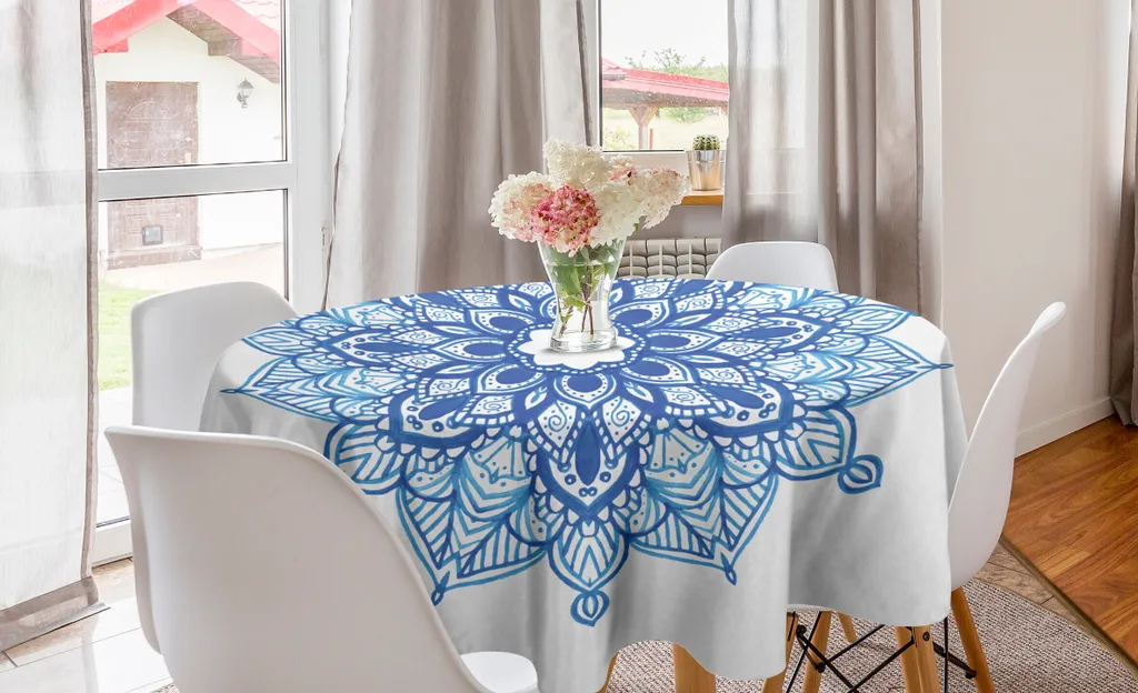 Tovaglia Rotonda 150cm Blu Mandala ABAKUHAUS | Decorazione Luxury