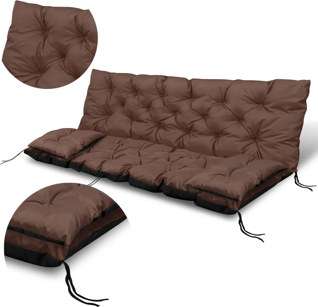 Coussin Balançoire de Jardin 180x60x50 cm Marron Imperméable + 2 Petits