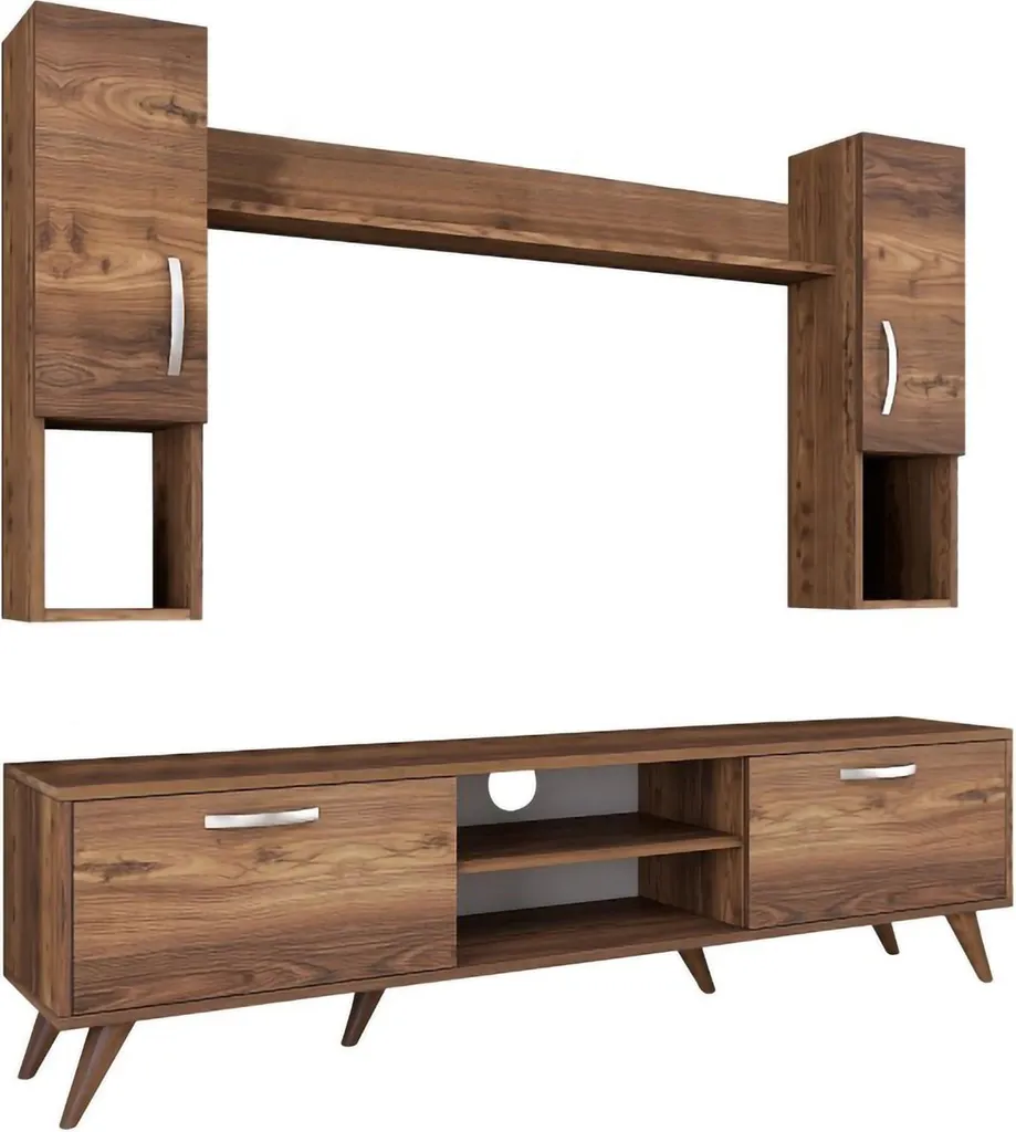Tino Mur d'Ensemble Noyer Marron avec 9 Étagères - Bibliothèque Design