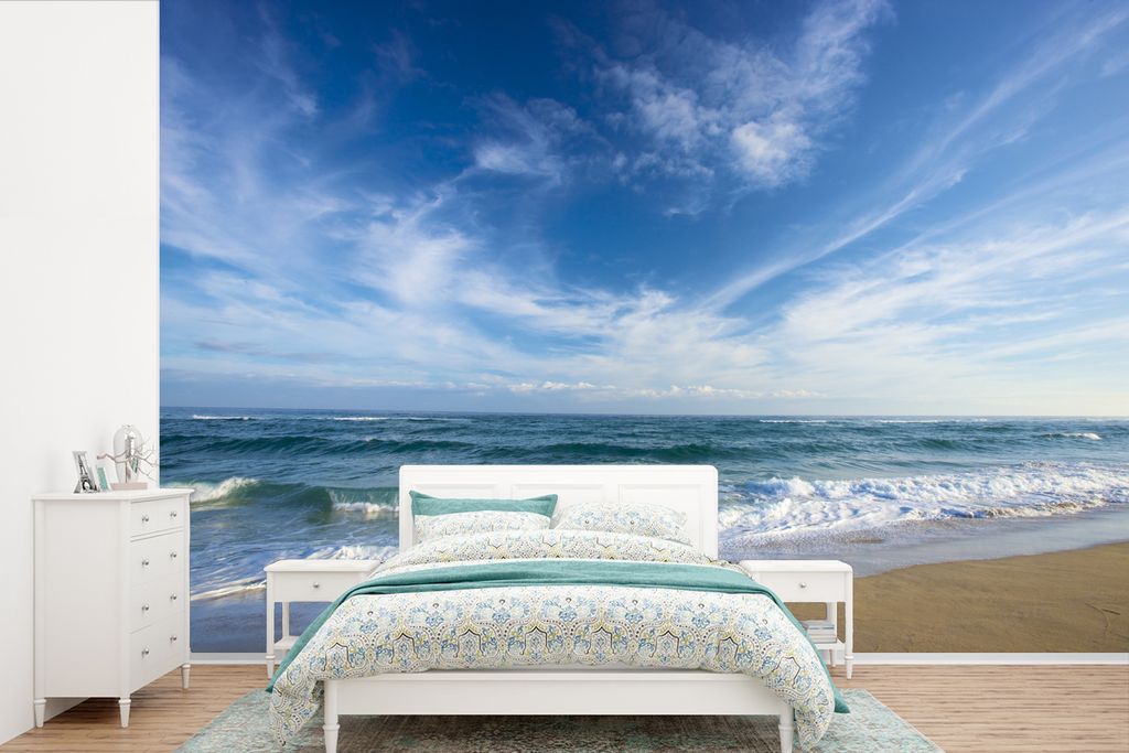 MuchoWow Fototapete für Wohnzimmer oder Schlafzimmer Wandtapete Vinyl Motivtapete Foto der blauen Wellen am Strand in Japan - 600x400 cm - Vinyl...