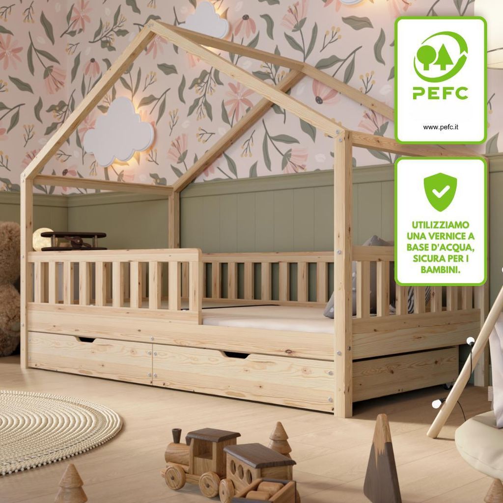 Crazy Pine Domčeková posteľ so zásuvkami 90x200 cm – Detská Obrázok produktu 