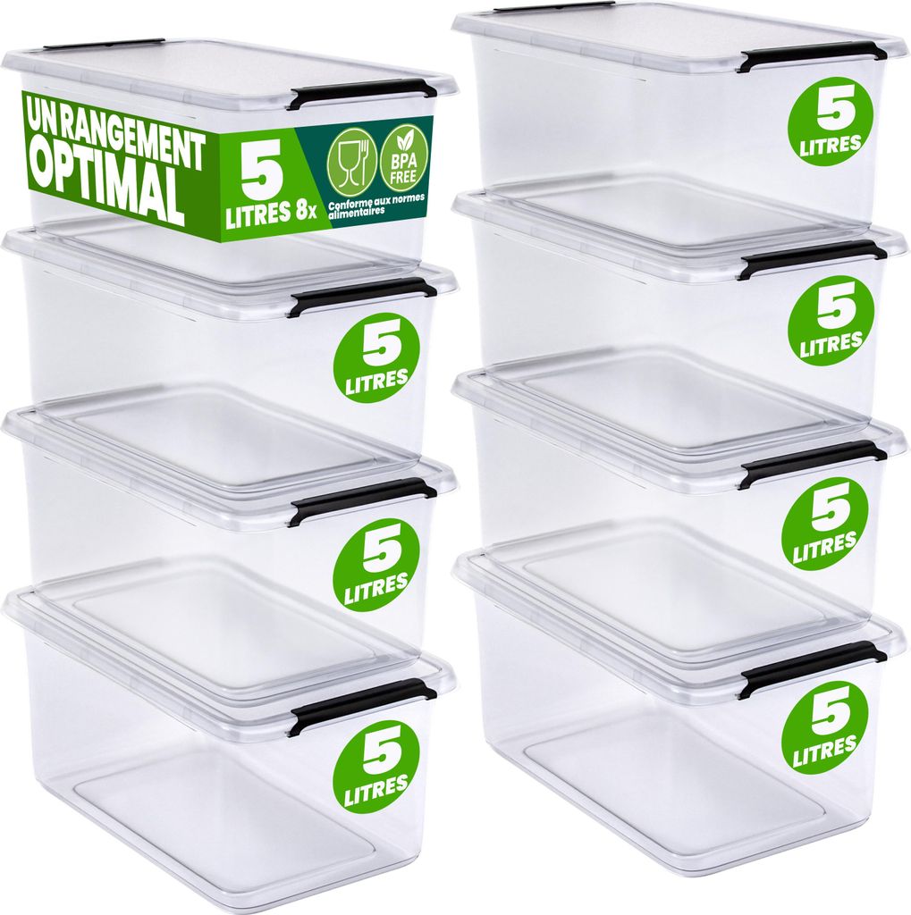 DEUBA® 8x Contenitore Trasparente 5L con Coperchio BPA Free Immagine del prodotto 