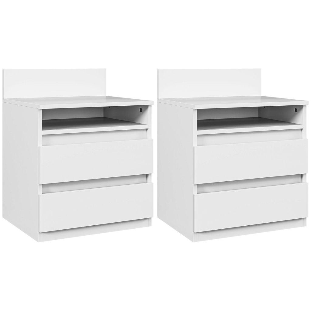 AIORBER 2er Set Nachttisch mit 2 Schubladen, Ablage, minimalistisch, Beistelltisch, Schlafzimmer, Weiß