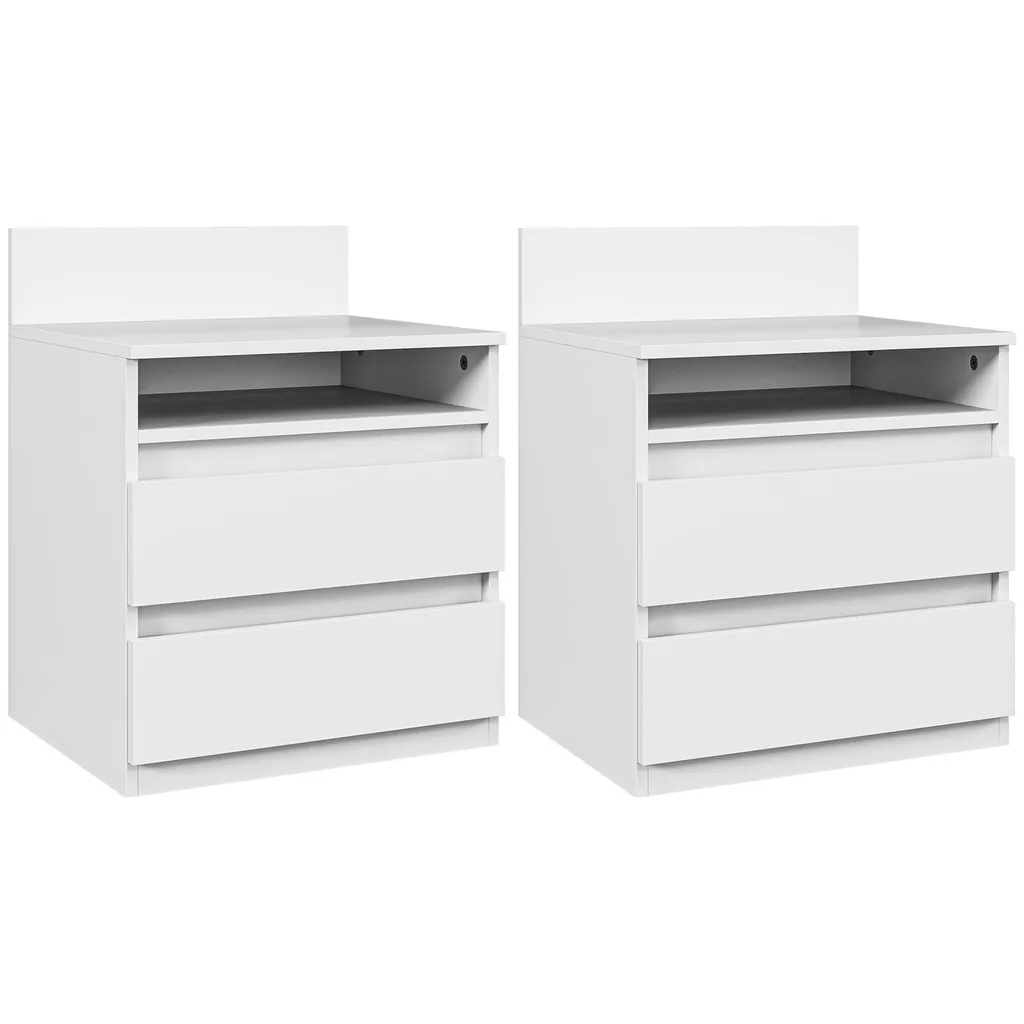 AIORBER Lot de 2 Tables de Nuit Blanc avec 2 Tiroirs de Rangement Chic