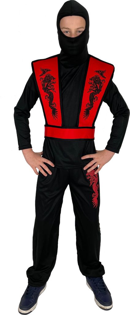 rotes Ninja Kostüm für Jungen - Größe 110-152 , Größe:134/140