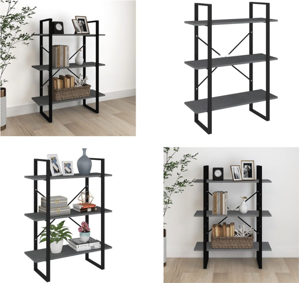 vidaXL Bücherregal 3 Fächer Grau 80x30x105 cm Massivholz Kiefer - Bücherregal - Bücherregale - Bücherschrank - Bücherschränke