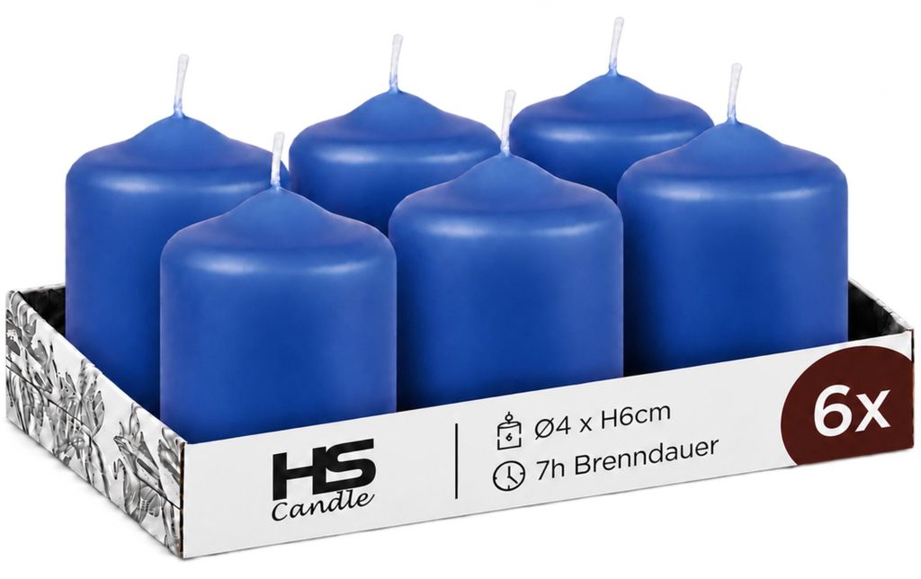 Stompkaarsen, diameter 4 cm x 6 cm - set van 6, blauw Productafbeelding 