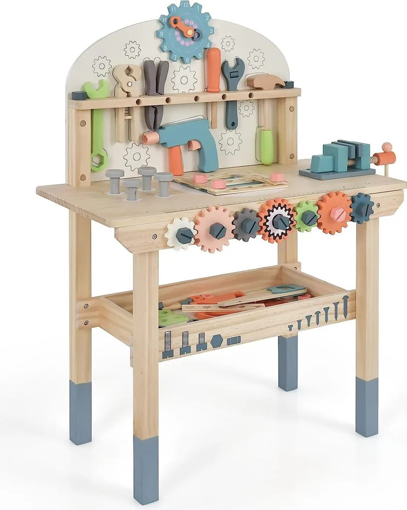 COSTWAY Établi d'Outils en Bois pour Enfants avec Support Magnétique