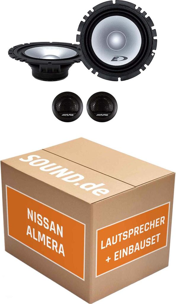 Lautsprecher Boxen Einbaupaket vorne Alpine SXE-1750S passend für Nissan Almera N16 | 2x Tief-Mitteltöner 2x Hochtöner