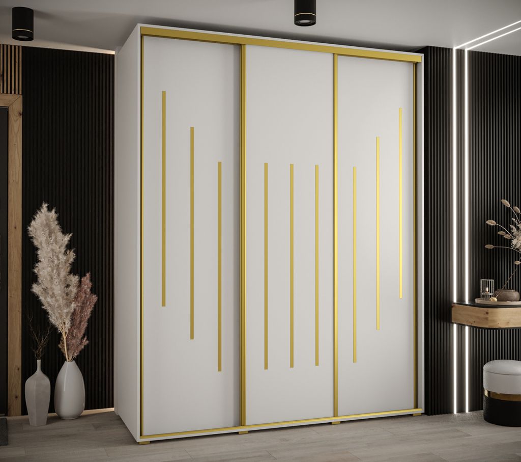 Kleiderschrank YVONA 8 – 190/60 cm, weiß/gold