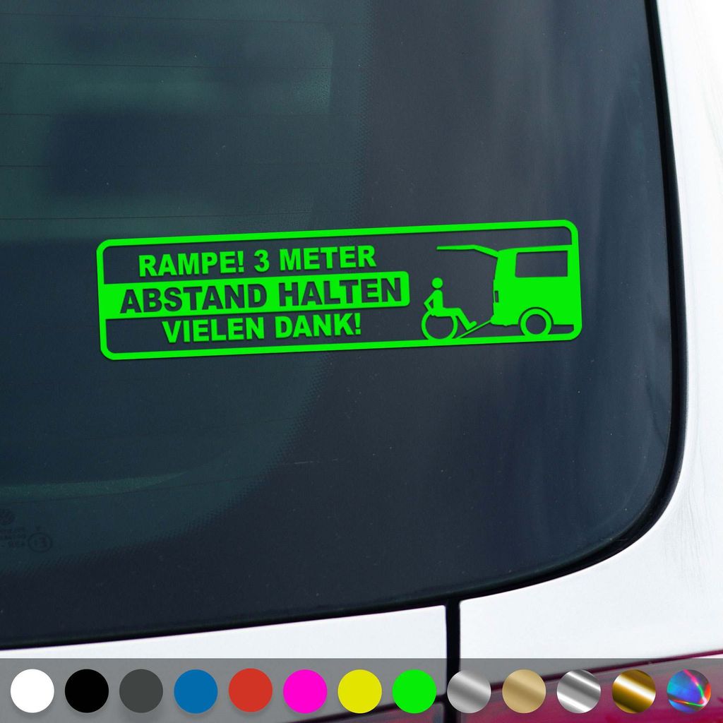 PantherPixel Rampe 3 Meter Aufkleber Abstand Halten Handicap Sticker Auto Geschenkidee Farbe Neon-Grün