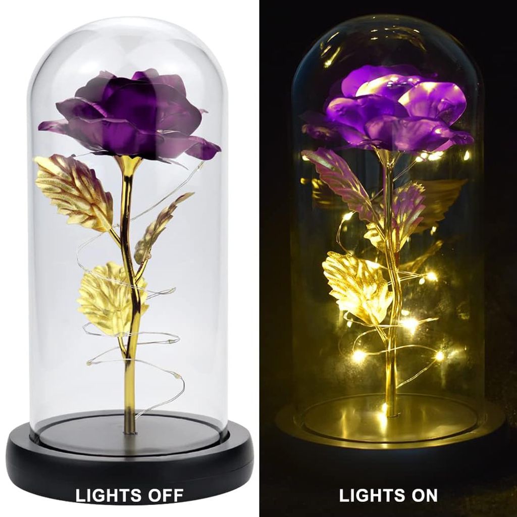 Yootiko Ewige Rose Im Glas Mit LED Licht – Glitzer-Rosen Deko, Geschenk Für Frauen, Mama, Freundin, Für Jahrestag & Weihnachten