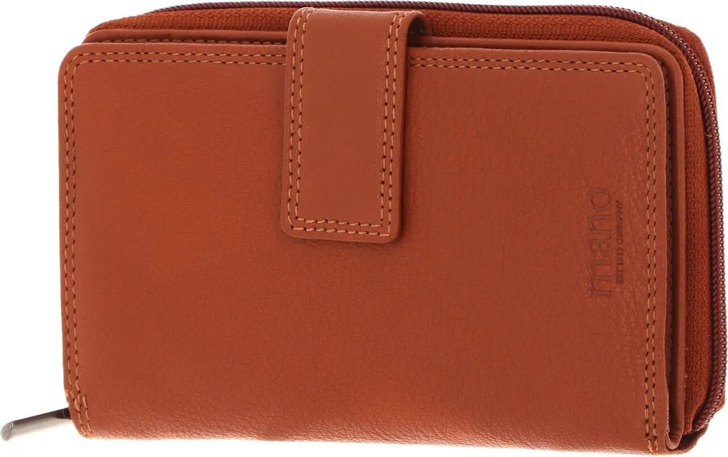 Mano Giulia Portafoglio Donna in Pelle di Capra Cognac Zip Integrale