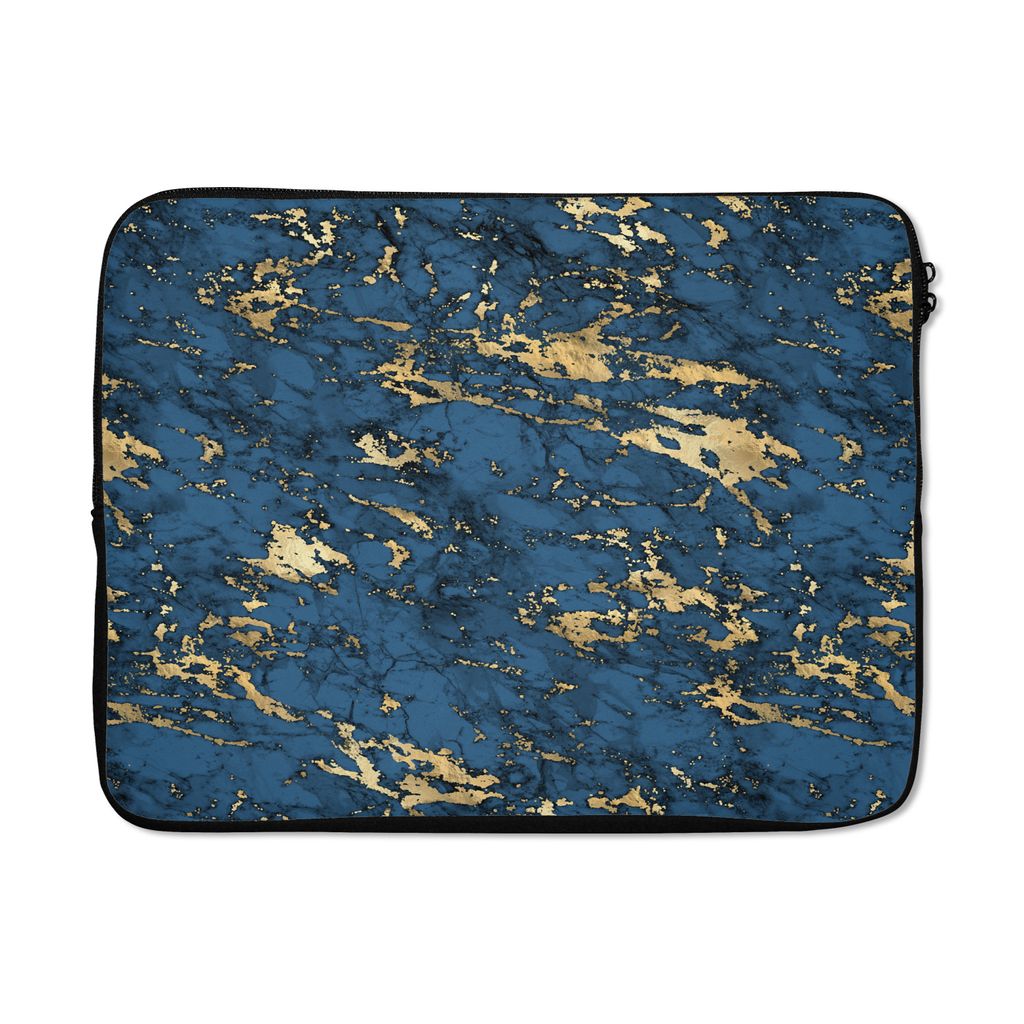 MuchoWow Laptop Hülle 15 Zoll Blau - Marmor - Gold - Design Laptoptasche - Laptoptasche - Sleeve - Rundum-Schutz