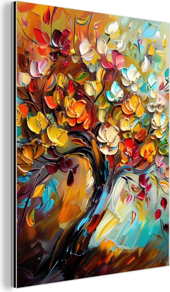MuchoWow Wanddekoration Metall Metallbild Wandkunst 30x40 cm Baum - Abstrakt - Bunt - Blumen MuchoWow Aluminium Gemälde - Bilder