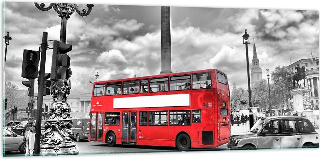Bilder auf glas - Trafalgar Platz Taxi London - 120x50cm - Glasbilder - Wandbilder - Kunstdruck - zum Aufhängen bereit - Wanddekoration aus Glas -...