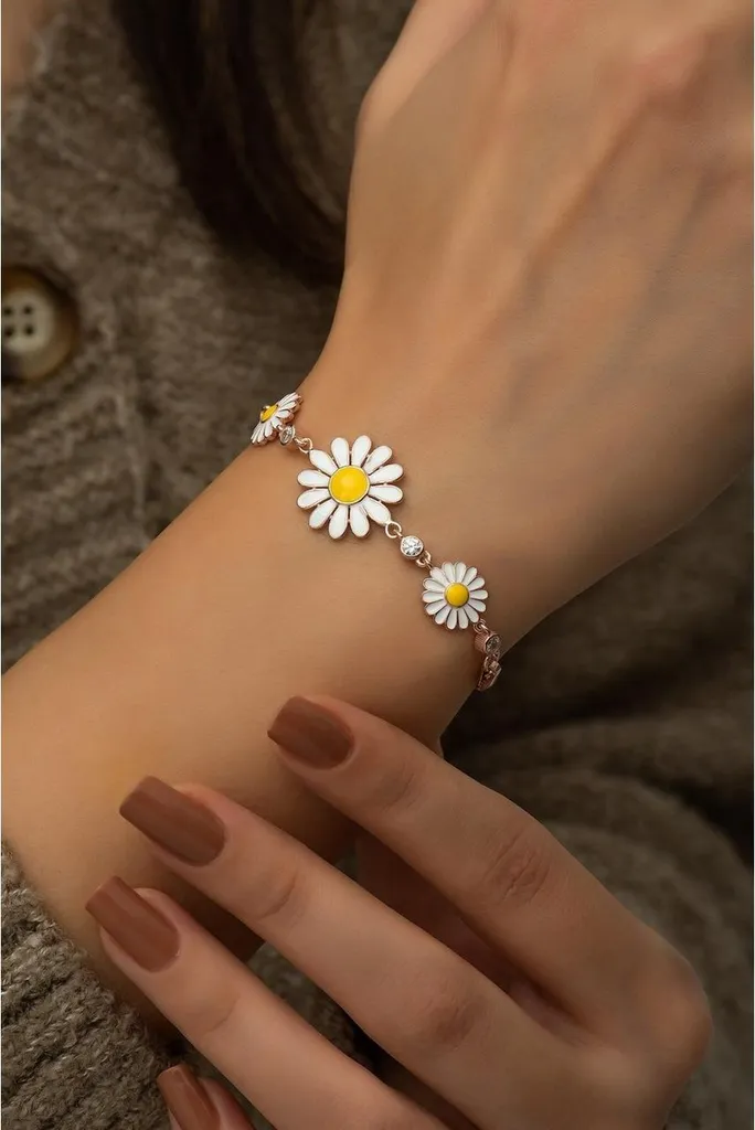 Bracelet argent 925 anti-ternissement marguerites zircons roses chic