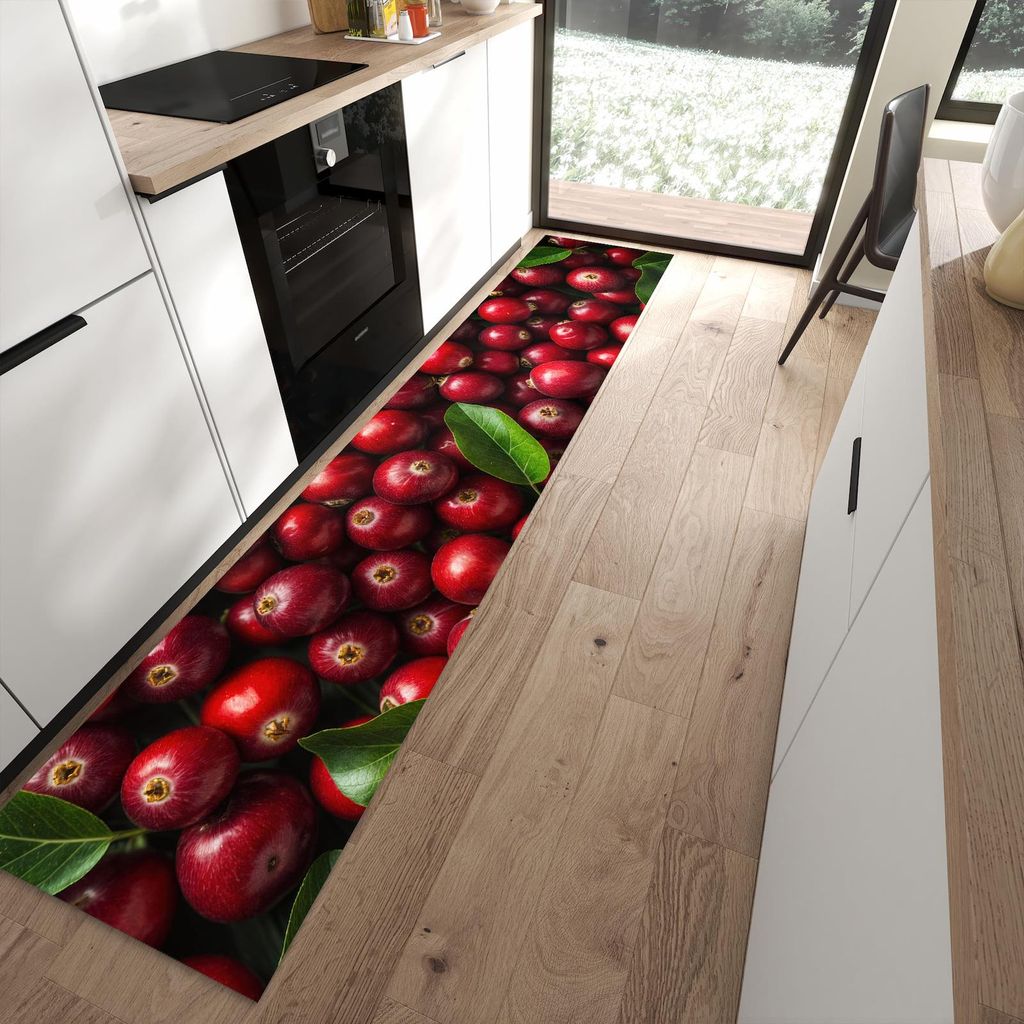 Küchenteppich 60x300cm rutschfest & abwischbar PVC Läufer - Frische Preiselbeeren