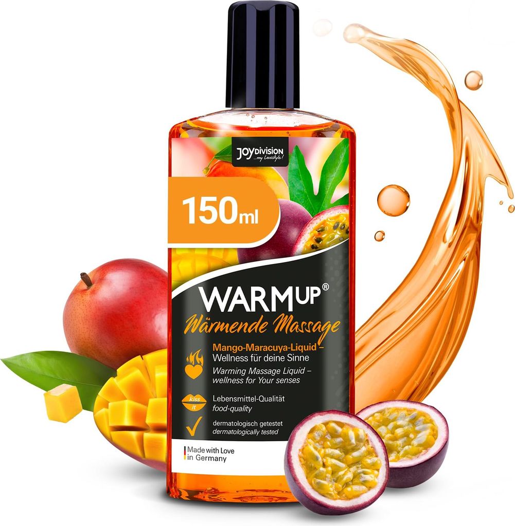 JOYDIVISION WARMup 150 ml Massageliquid mit Fruchtiger Mango-Maracuja Duft & Geschmack I Wärme-Effekt I wie Massageöl