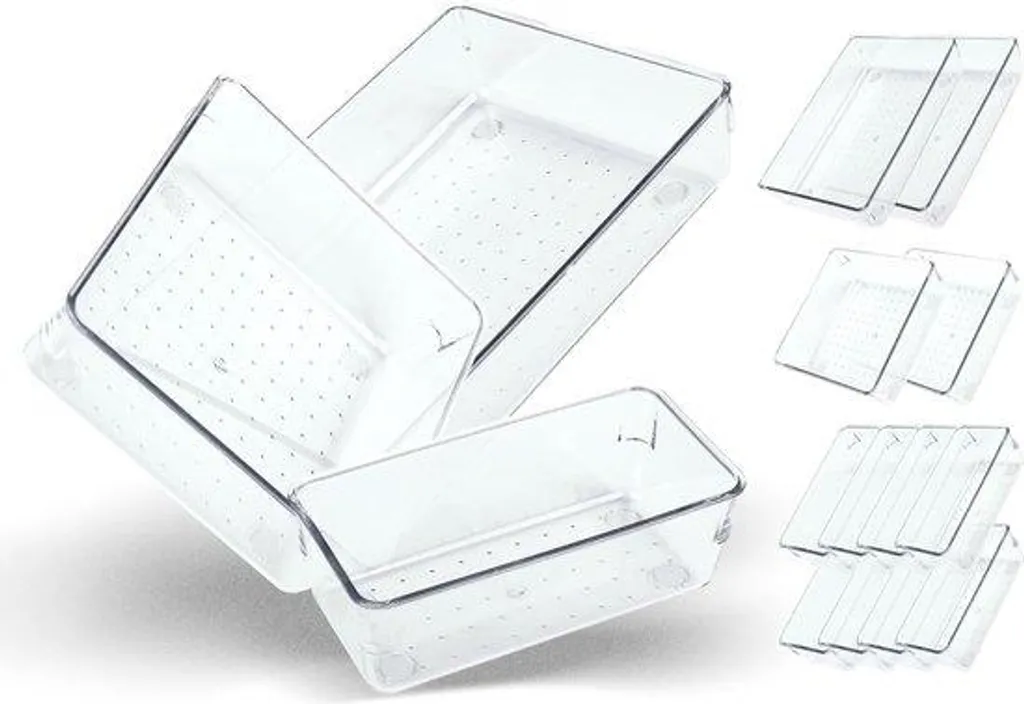 Organiseur de tiroir 12 compartiments en plastique transparent anti-glisse