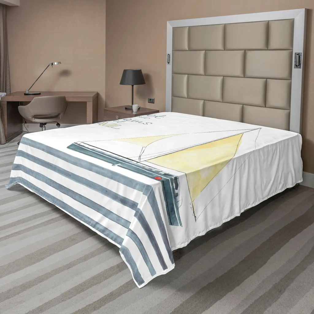 Drap plat ABAKUHAUS nautique bleu et blanc 275x260 cm en microfibre